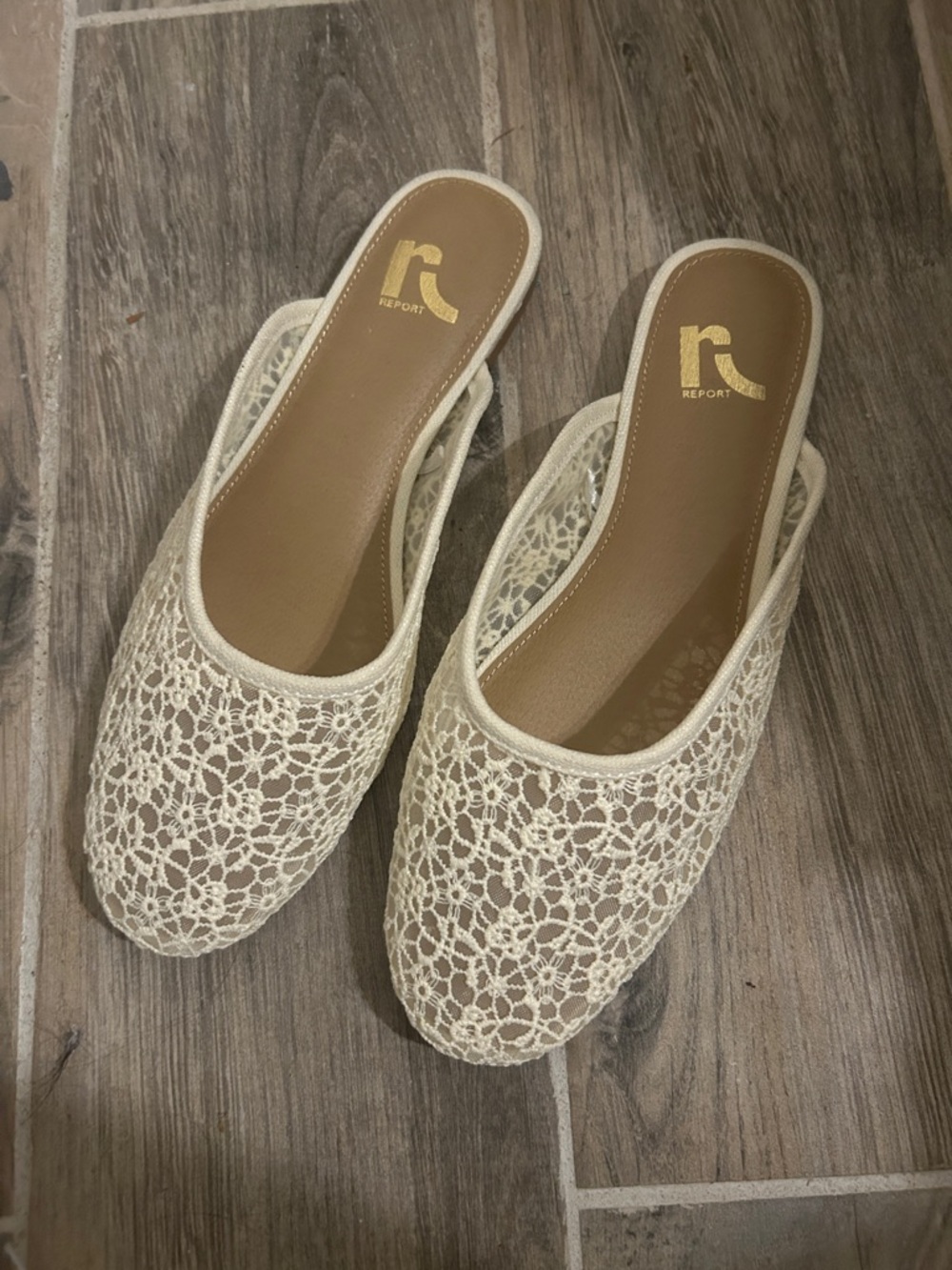 Report Cream Crochet Slip-On Mules with Tan Insole